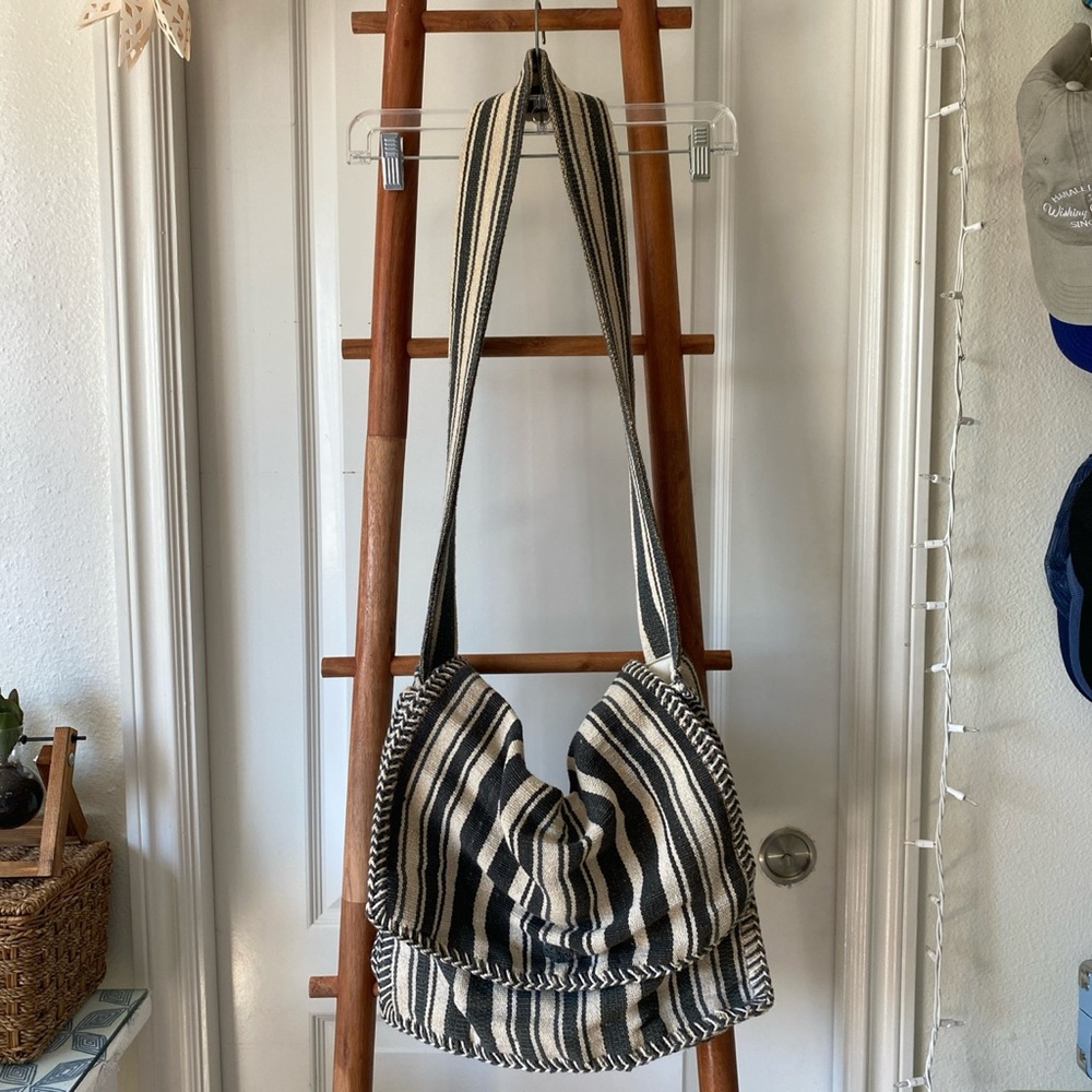 Striped satchel bag